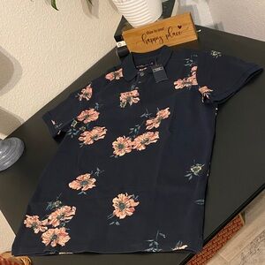 Abercrombie & Fitch Navy Polo with Pink Floral Design